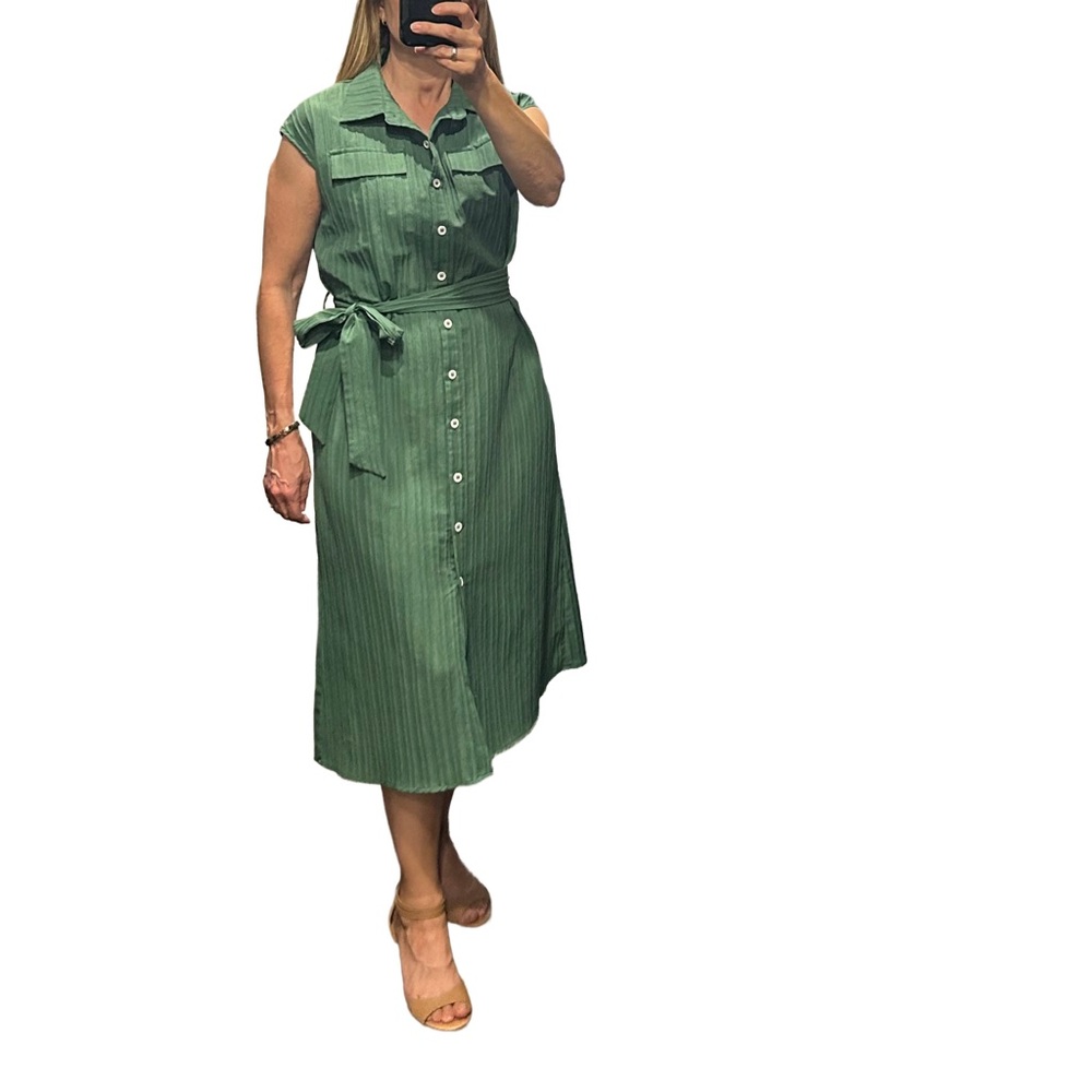 Unbranded Collared Green Midi Shirt Dress